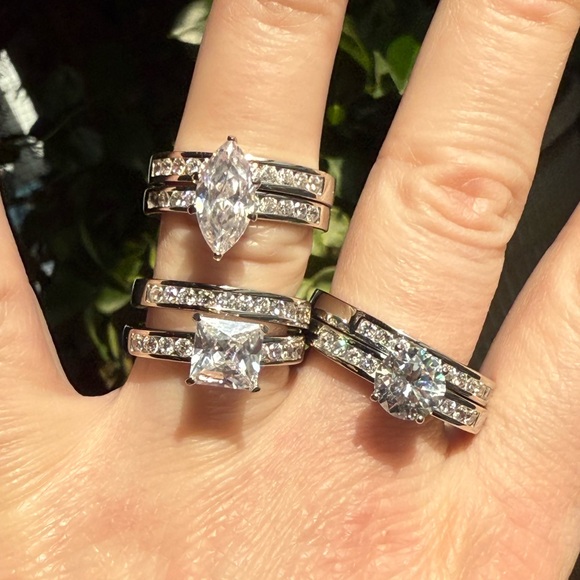 Tiffany Set Solitaire Princess Cut, Marquis, Round Engagement Sim. Diamond Ring - Picture 6 of 10